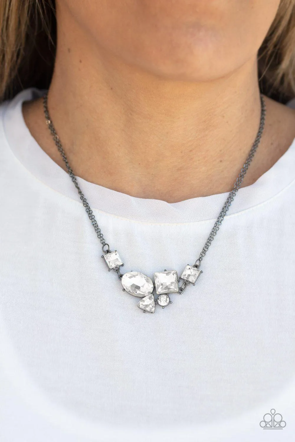 Constellation Collection Gunmetal Black and White Rhinestone Necklace - Paparazzi Accessories