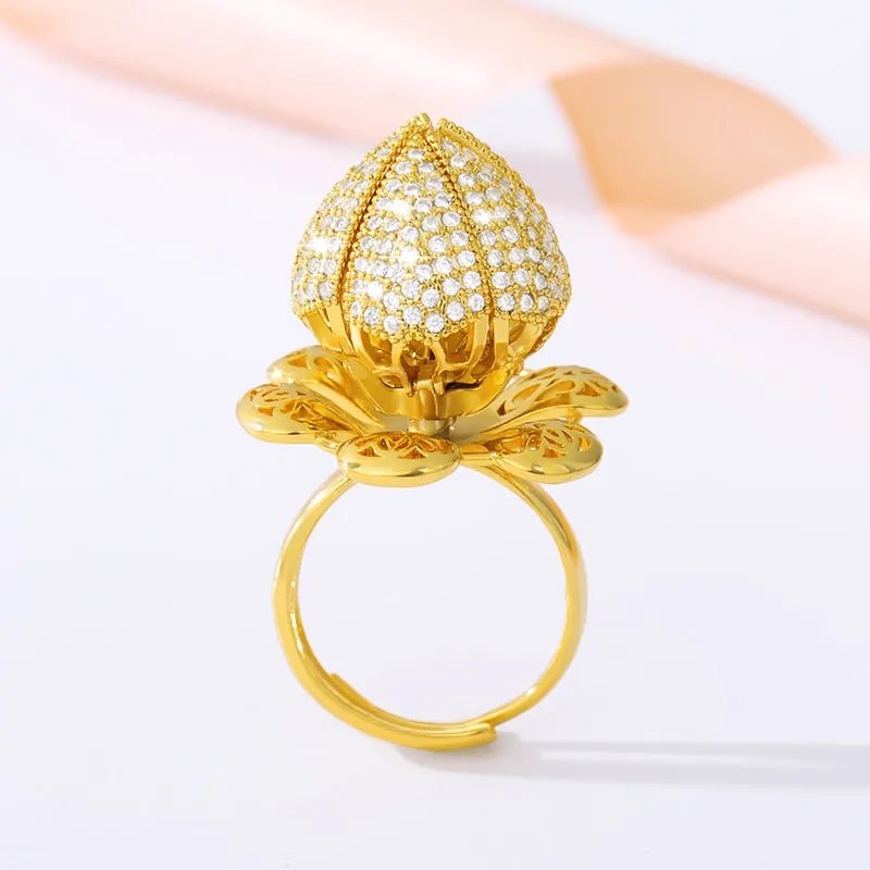 Creative adjustable flower blossom ring