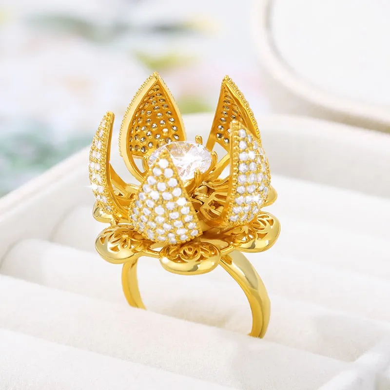 Creative adjustable flower blossom ring