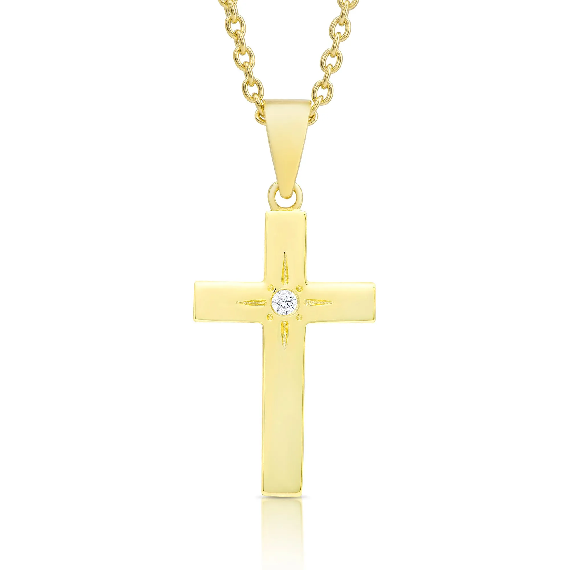 Cross Necklace with CZ - Gold