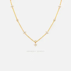 Dainty 4 Petal Flower CZ Necklace, Silver or Gold Plated  (16" 2") SHEMISLI - SN043