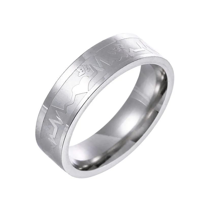 Electrocardiogram Steel Couple Rings Set - Personalized Jewelry for Couples