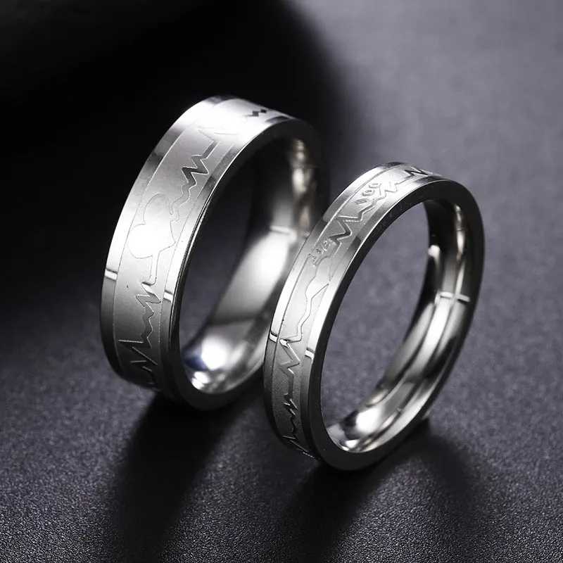 Electrocardiogram Steel Couple Rings Set - Personalized Jewelry for Couples