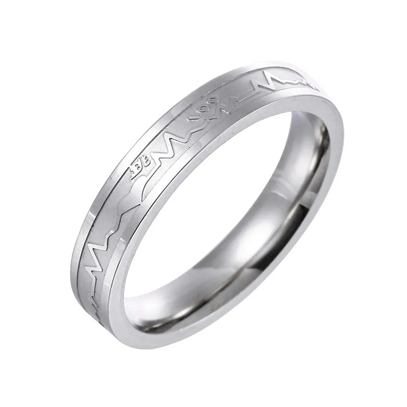 Electrocardiogram Steel Couple Rings Set - Personalized Jewelry for Couples