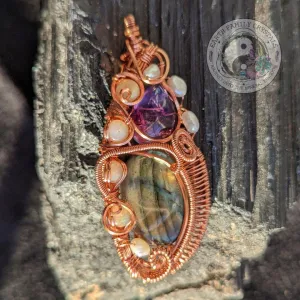 Elegant Labradorite with Rainbow Flash Pendant ~ Accents of Amethyst, Pearl and Opal ~ Divine Enlightened Energy