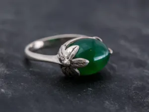 Emerald Leaf Ring - Boho Silver Ring - Green Statement Ring