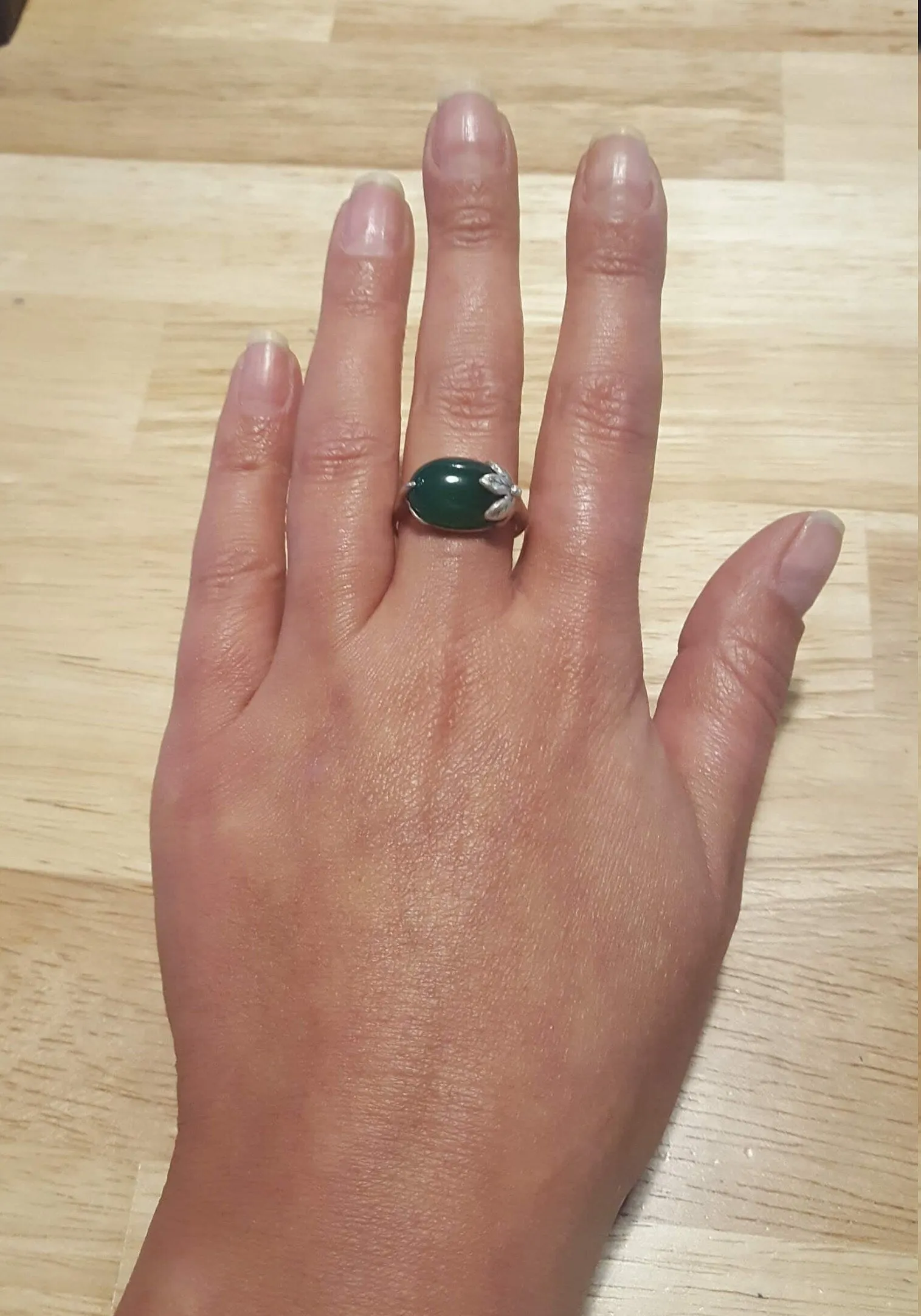 Emerald Leaf Ring - Boho Silver Ring - Green Statement Ring