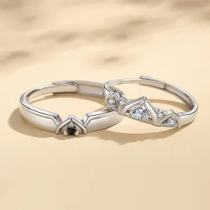 Engravable Cute Crown Couple Wedding Rings Set