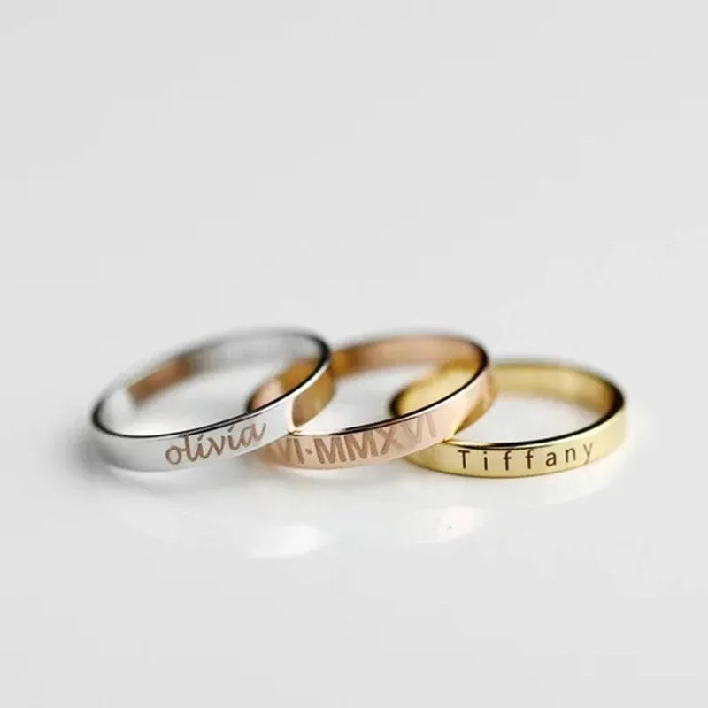 Engraved Ring Stacking Rings Personalized Ring Gold Ring for Women Mothers Day Gift Initial Rings Custom Personalized Step Mom Gift