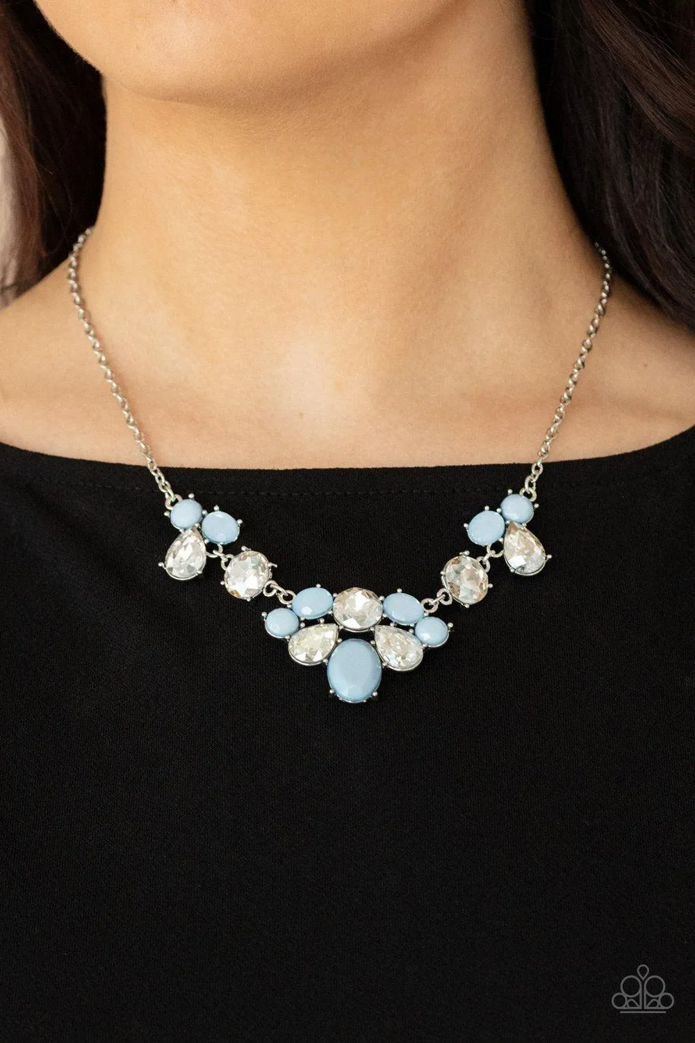 Ethereal Romance Blue and White Rhinestone Necklace - Paparazzi Accessories