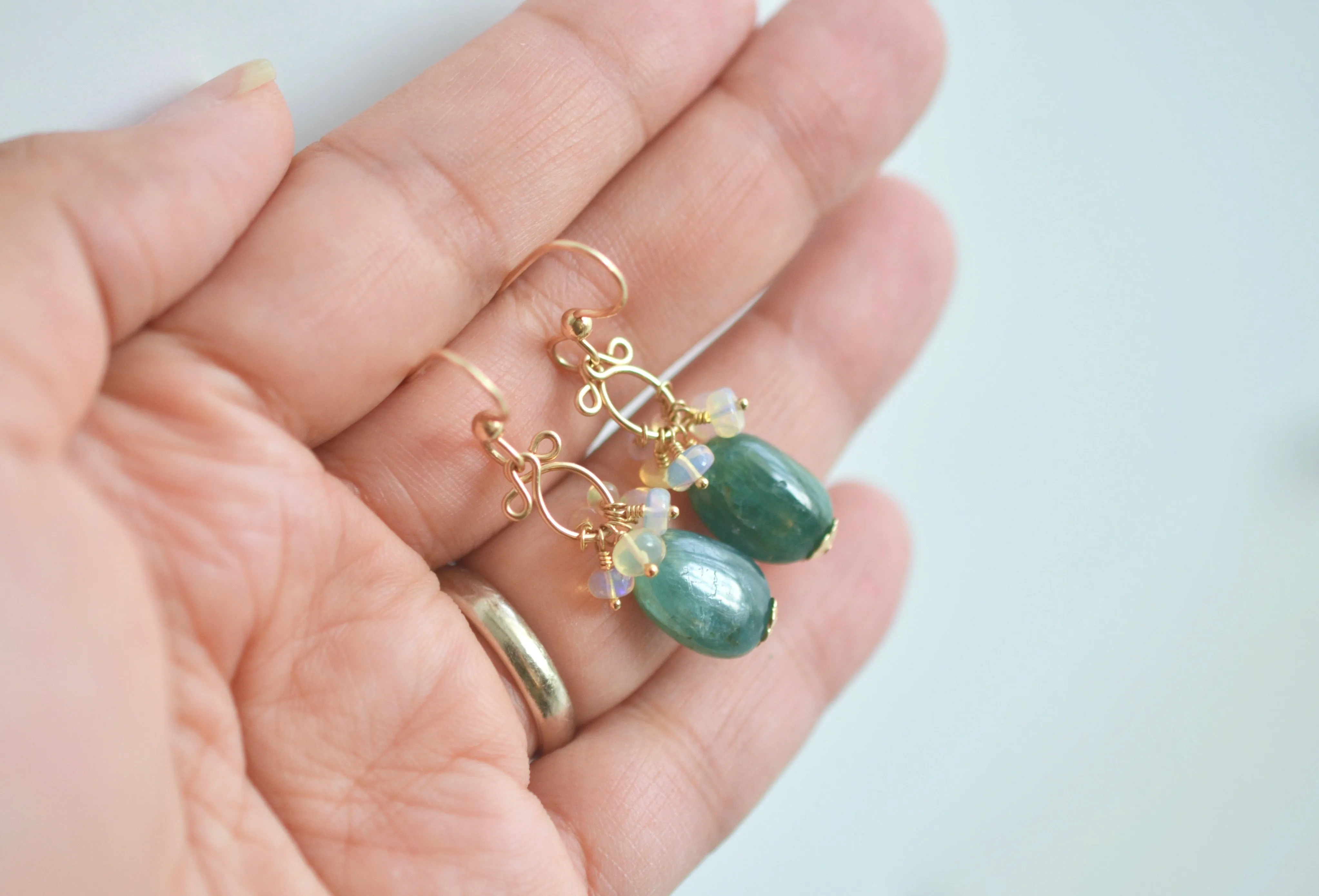 Gisela - Grandidierite and Ethiopian Opal, 14k Gold Filled Earrings