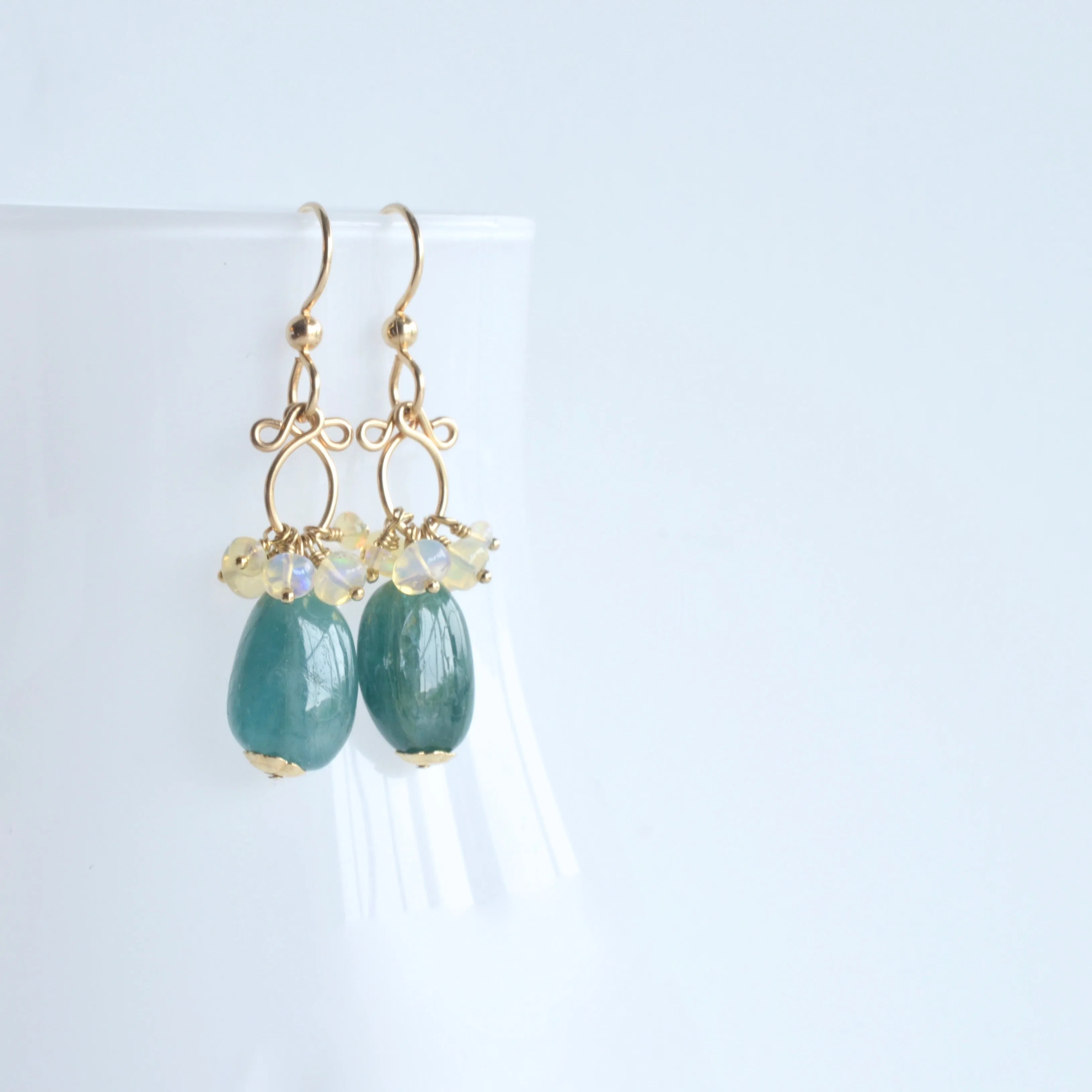 Gisela - Grandidierite and Ethiopian Opal, 14k Gold Filled Earrings