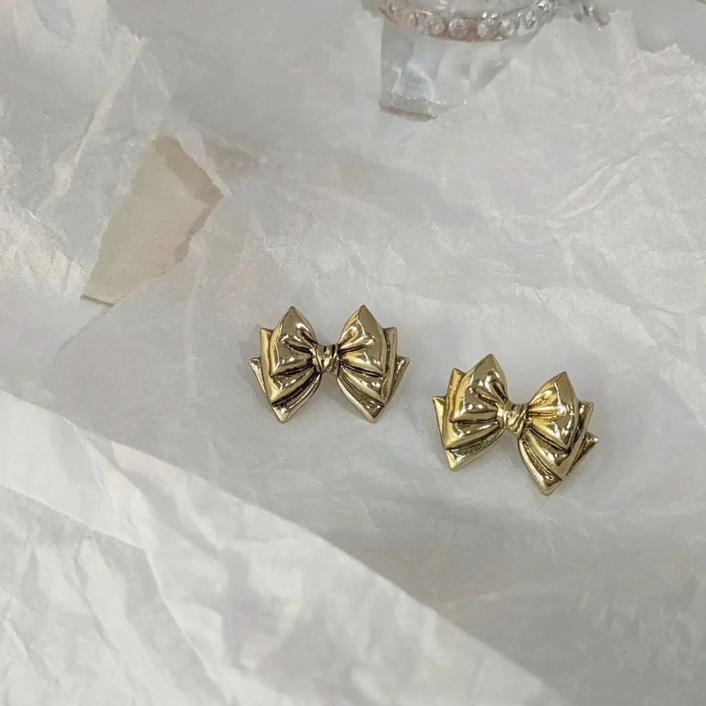 Gold Bow Stud Earrings