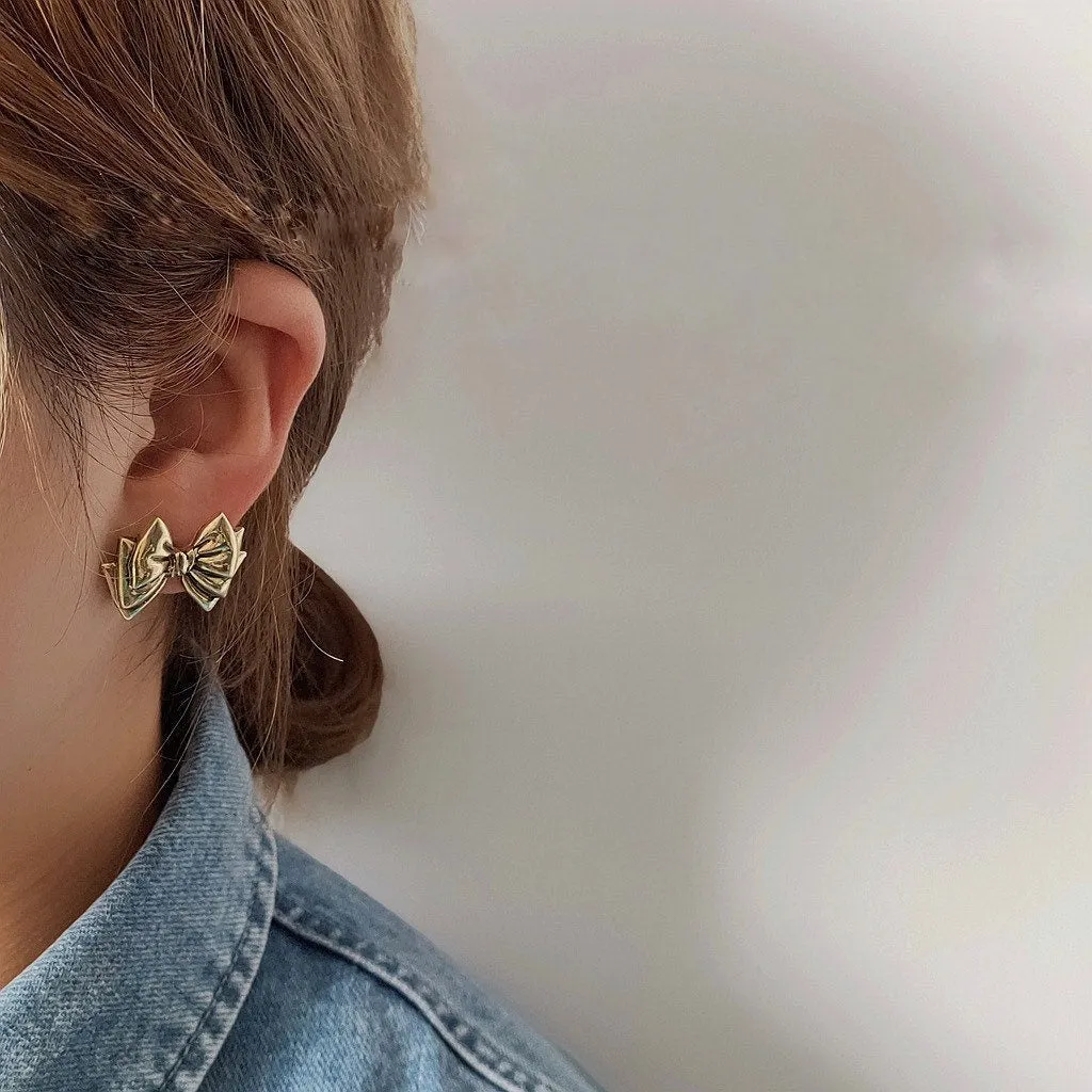 Gold Bow Stud Earrings