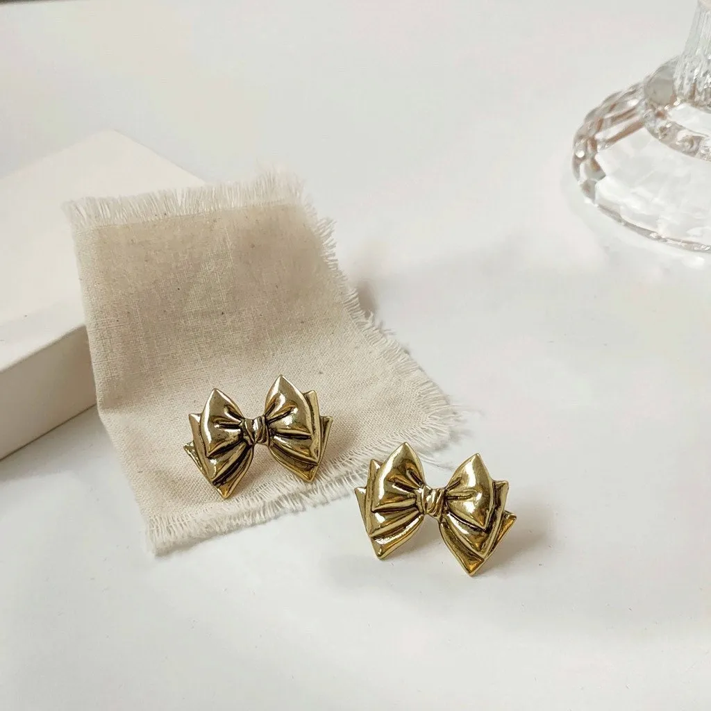 Gold Bow Stud Earrings