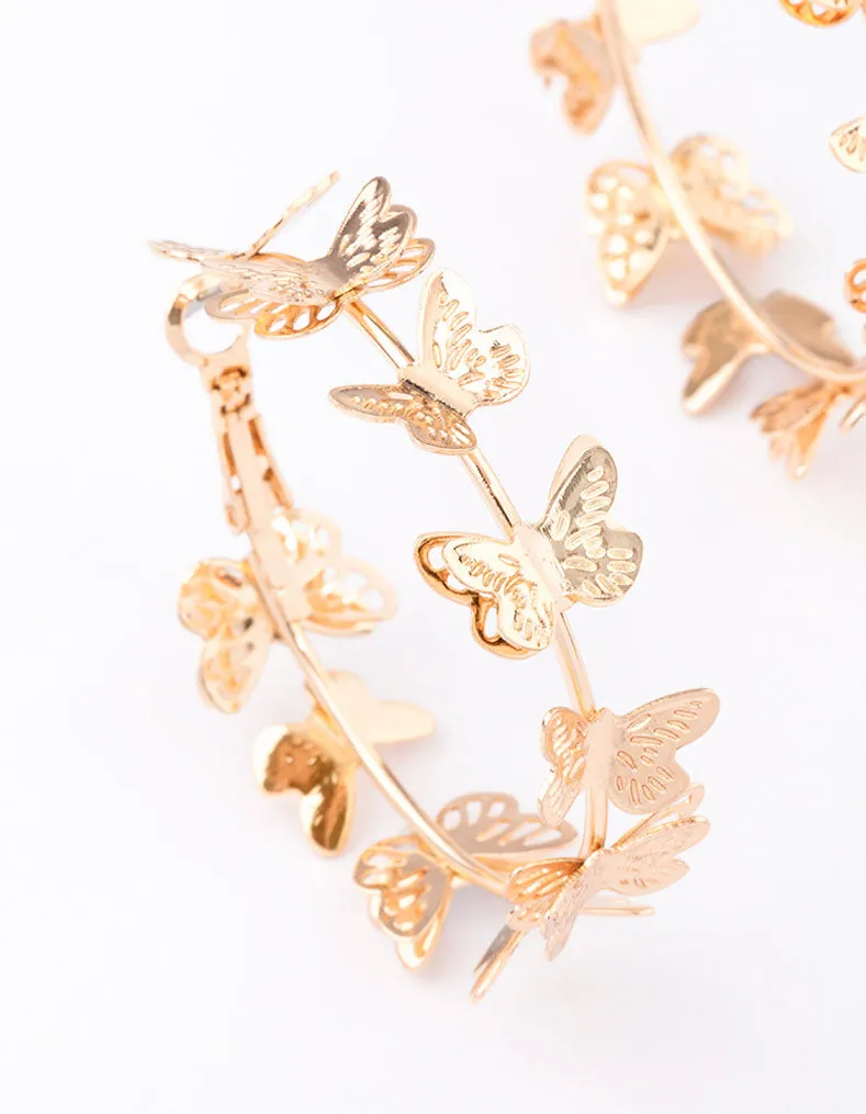 Gold Butterfly Medium Hoop Earrings