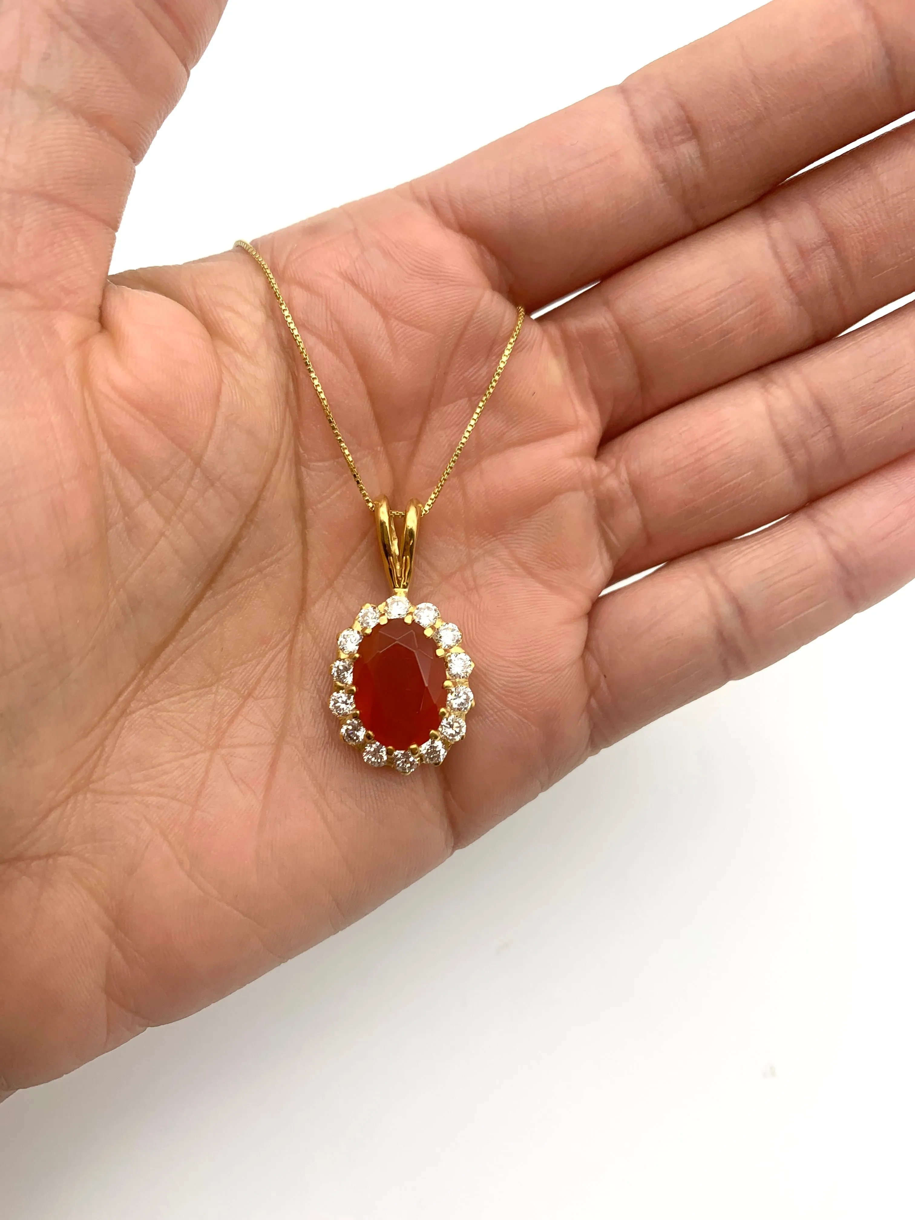 Gold Carnelian Pendant - Large Red Necklace - Princess Diana Necklace