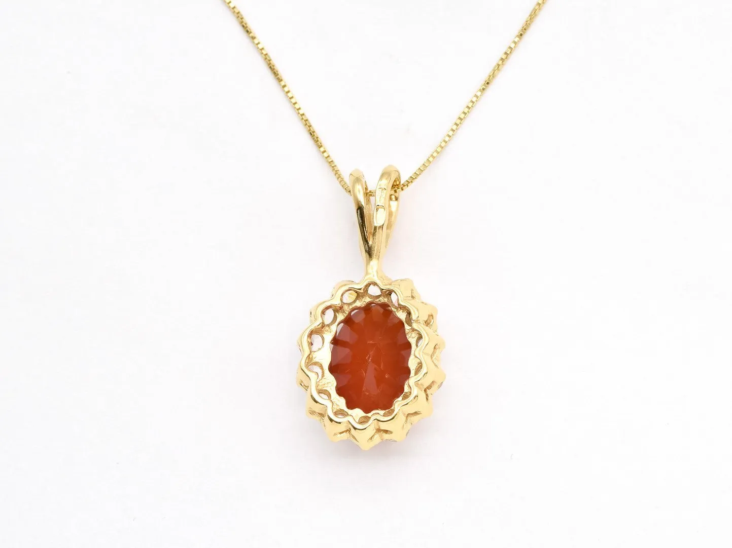 Gold Carnelian Pendant - Large Red Necklace - Princess Diana Necklace