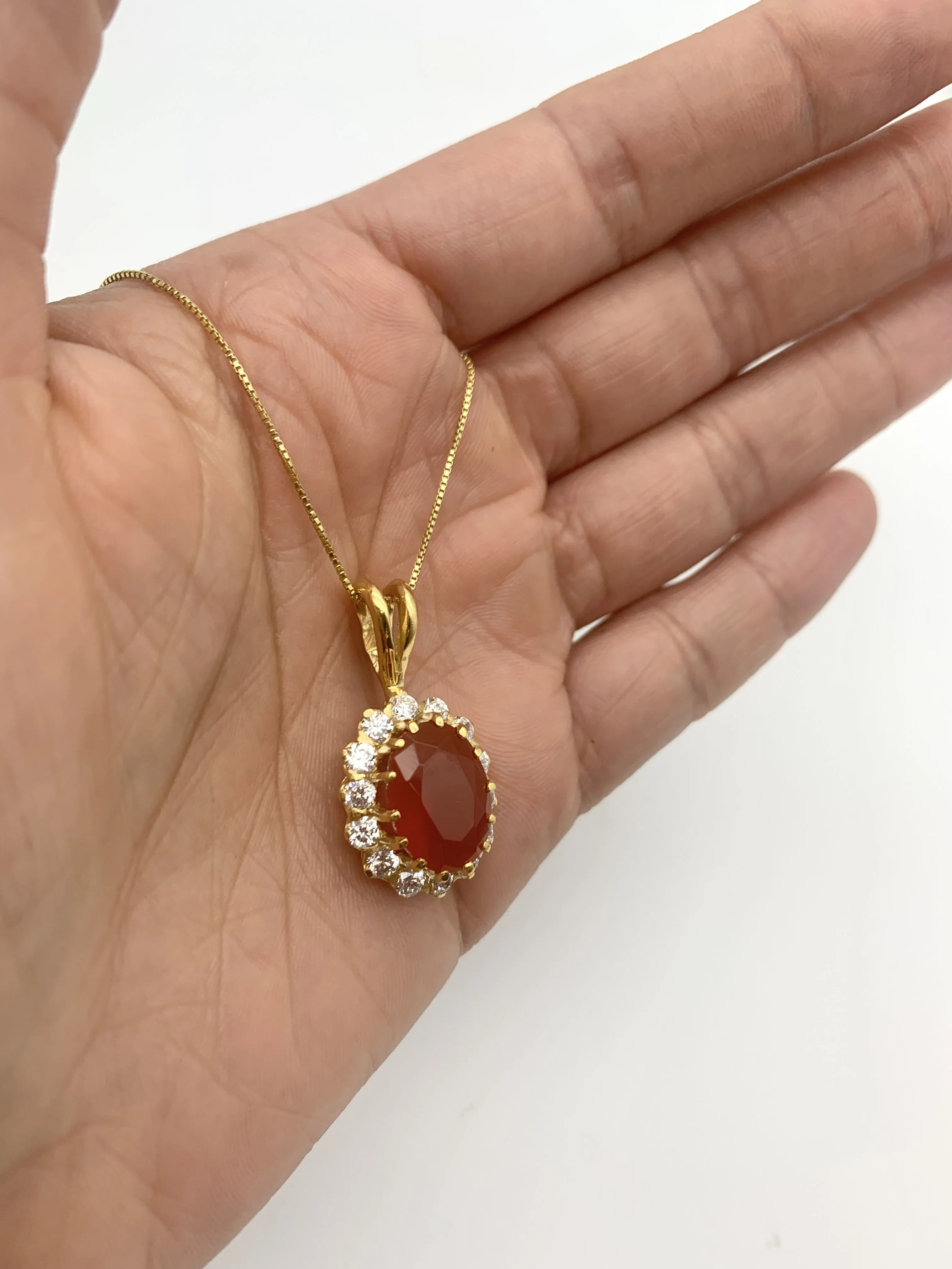 Gold Carnelian Pendant - Large Red Necklace - Princess Diana Necklace