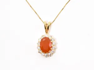 Gold Carnelian Pendant - Large Red Necklace - Princess Diana Necklace