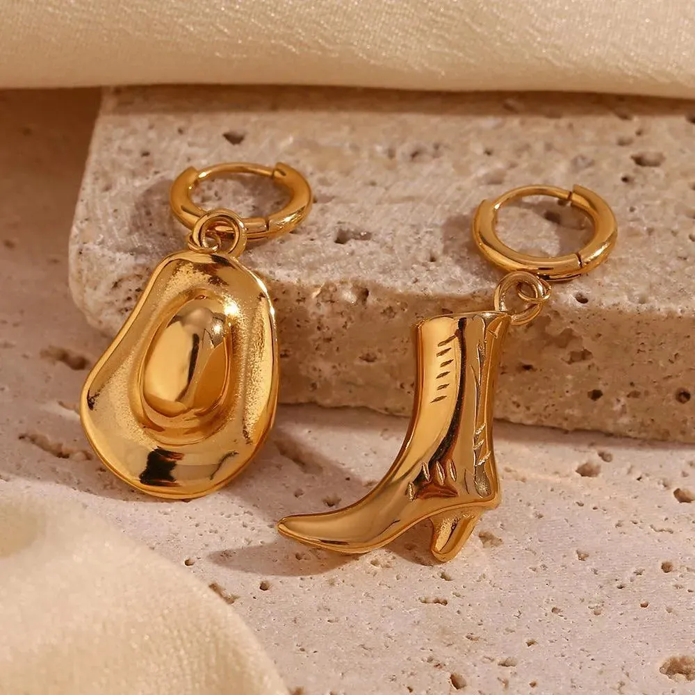 Gold Cowboy Hat and Boot Hoop Earrings – Trendy Western Earrings