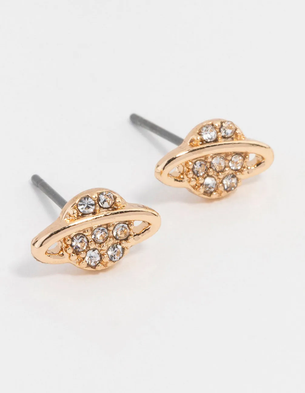 Gold Diamante Planet Stud Earrings