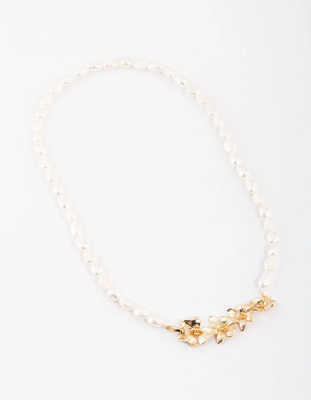 Gold Plated Freshwater Pearl Floral Centre Necklace