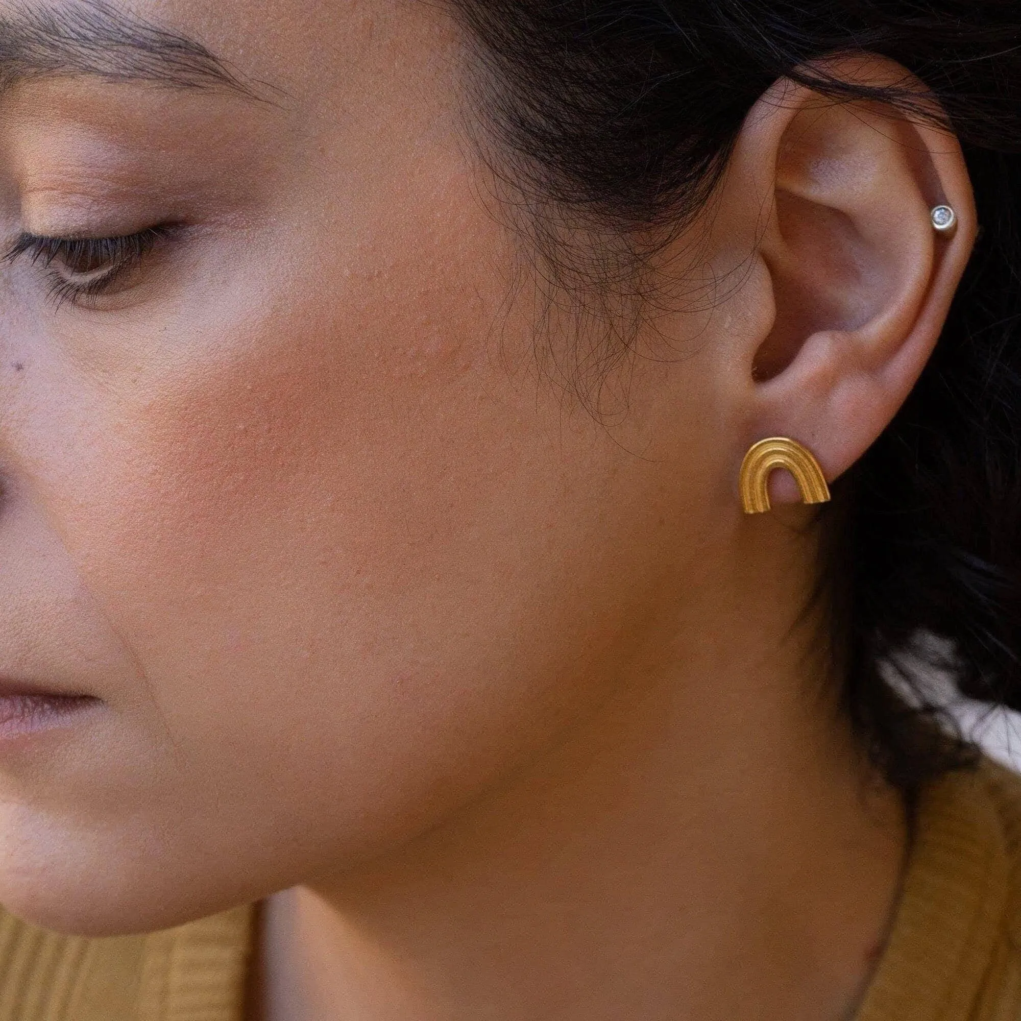 Gold Rainbow Stud Earrings