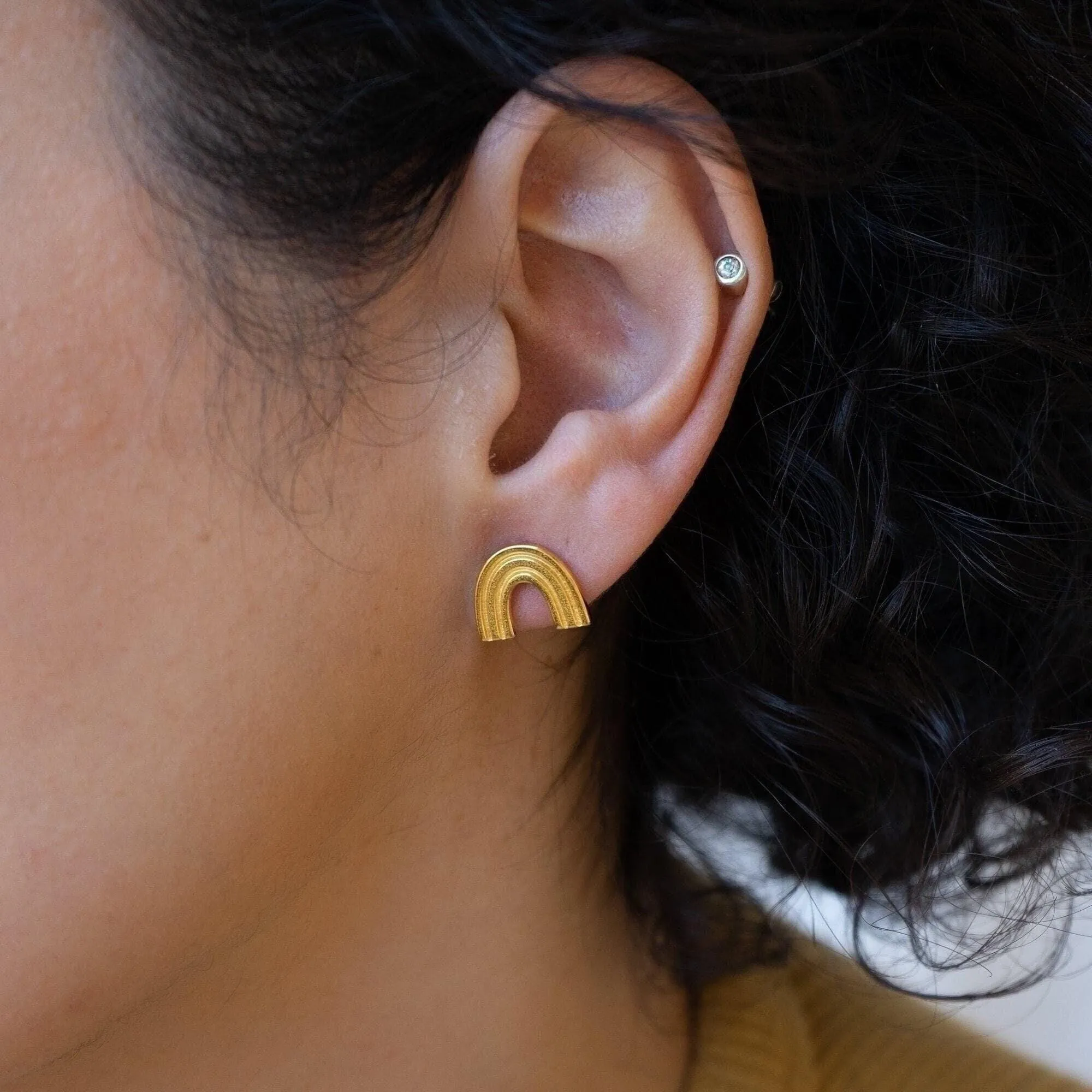 Gold Rainbow Stud Earrings