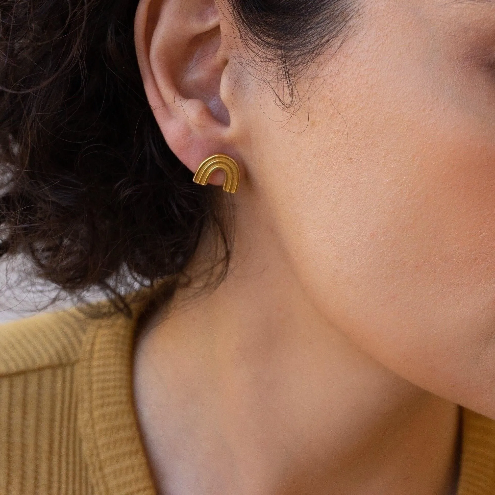 Gold Rainbow Stud Earrings