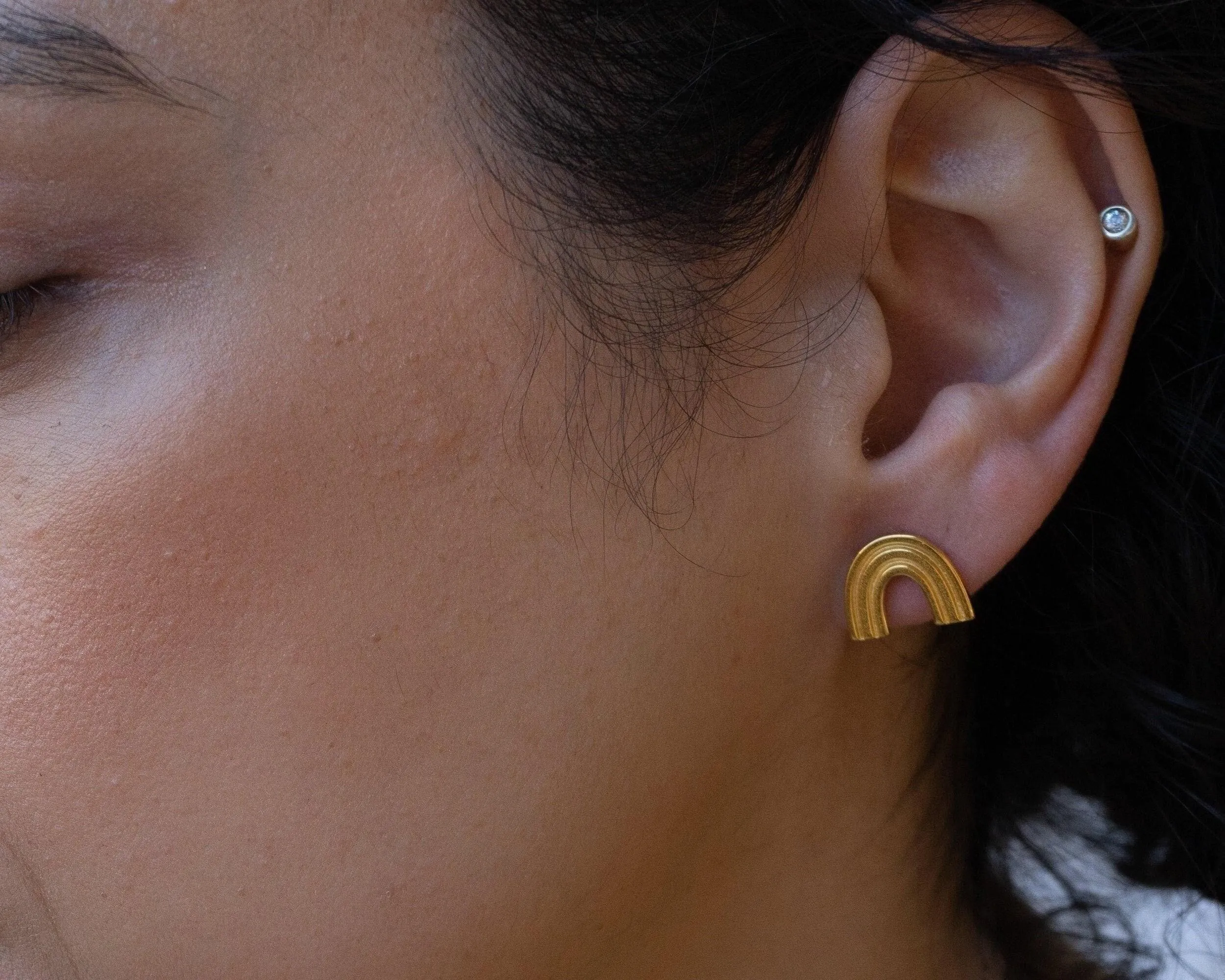 Gold Rainbow Stud Earrings