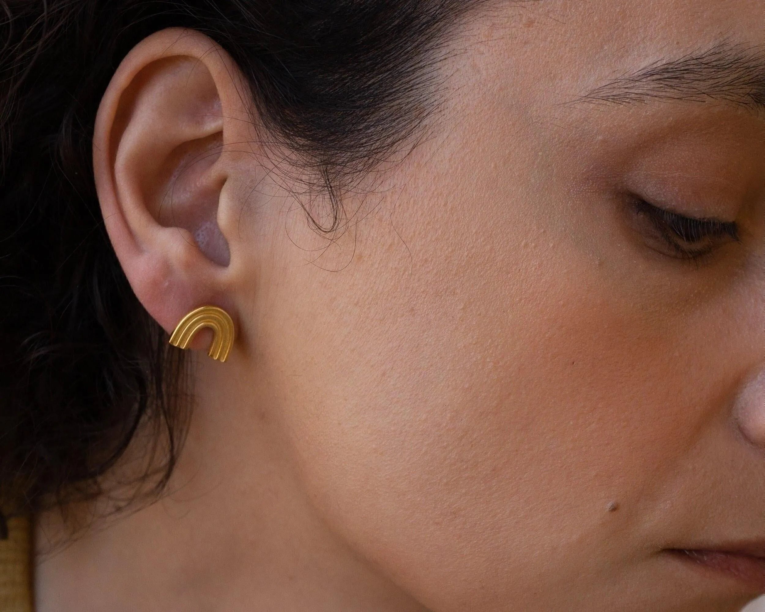 Gold Rainbow Stud Earrings