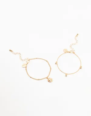 Gold Sun & Ball Pendant Bracelets 2-Pack