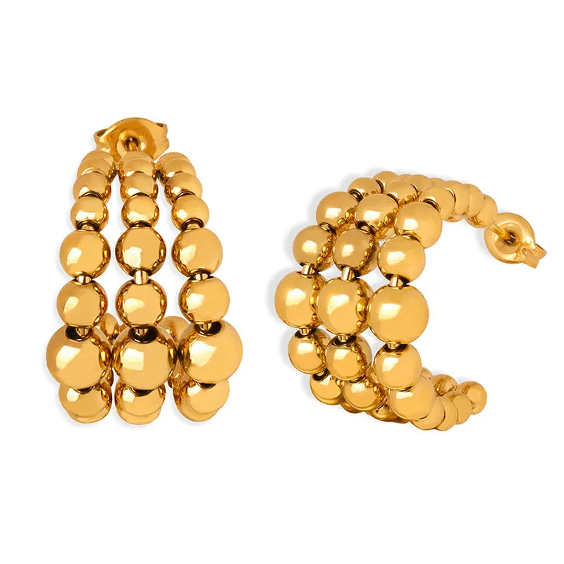 Golden Plated Steel Ball Earrings with Unique Design