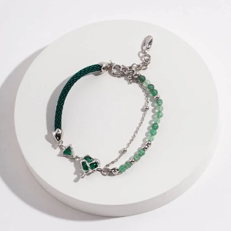 Green Heart  Silver Bracelet