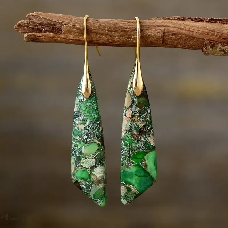 Green Imperial Jasper Stones Earrings - Elegant Bohemian Jewelry