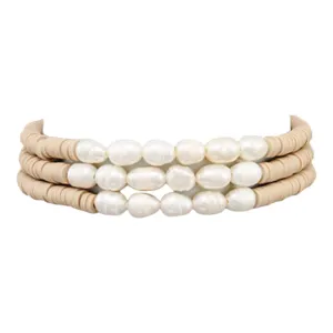 Harper Pearl & Rubber Bead Bracelets | Taupe