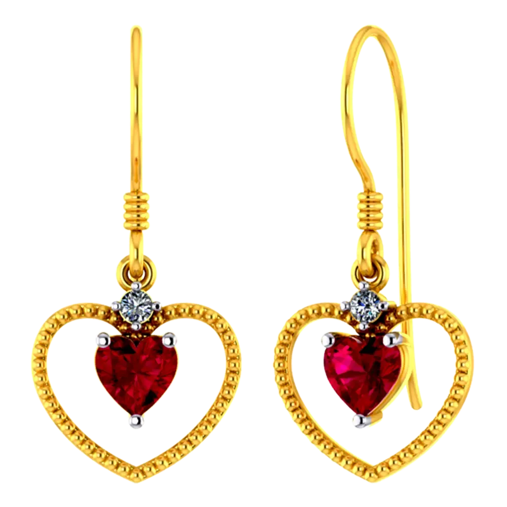 Heart Shaped 14k Gold Earring With A Mini Heart Pendant