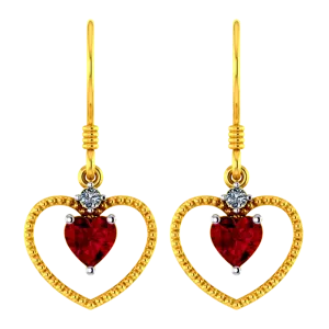 Heart Shaped 14k Gold Earring With A Mini Heart Pendant