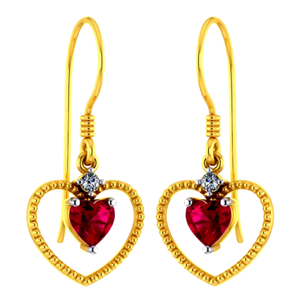 Heart Shaped 14k Gold Earring With A Mini Heart Pendant