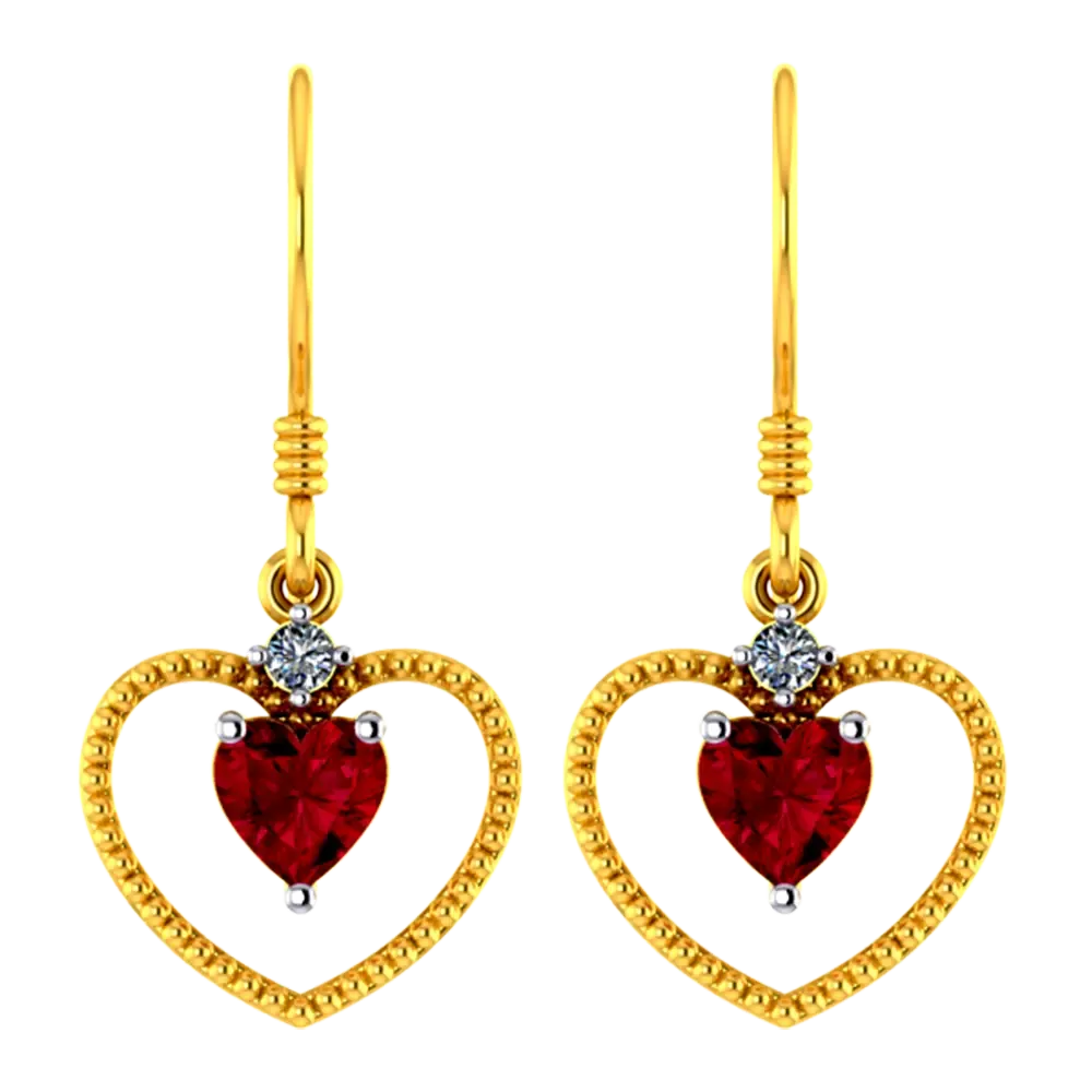 Heart Shaped 14k Gold Earring With A Mini Heart Pendant