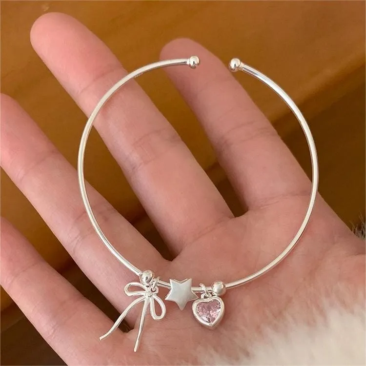 Heart Star Ribbon Sliver Bracelet