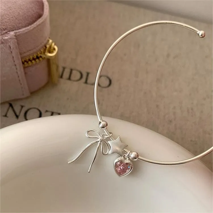 Heart Star Ribbon Sliver Bracelet