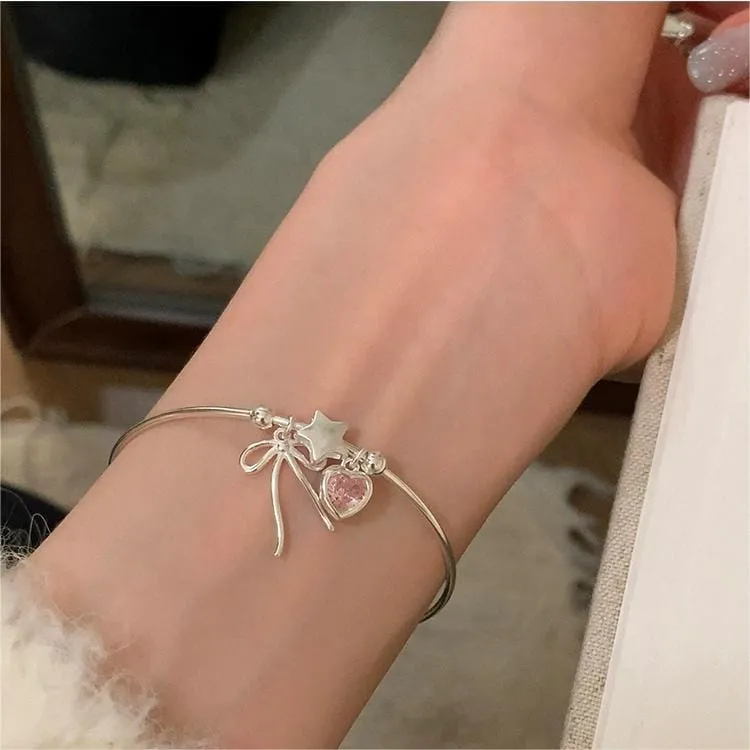 Heart Star Ribbon Sliver Bracelet