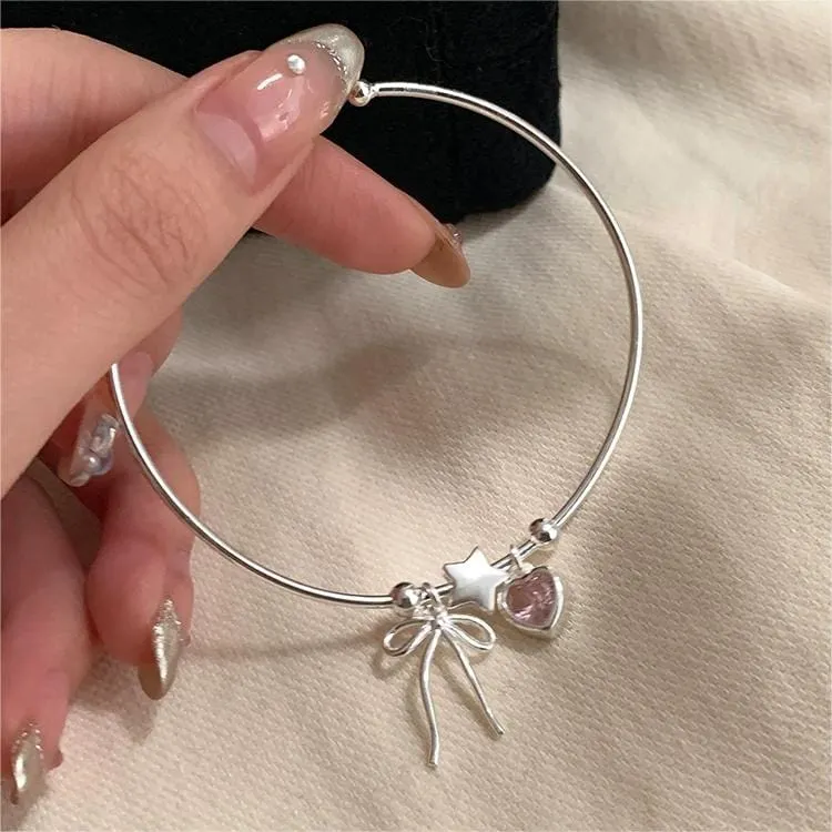 Heart Star Ribbon Sliver Bracelet