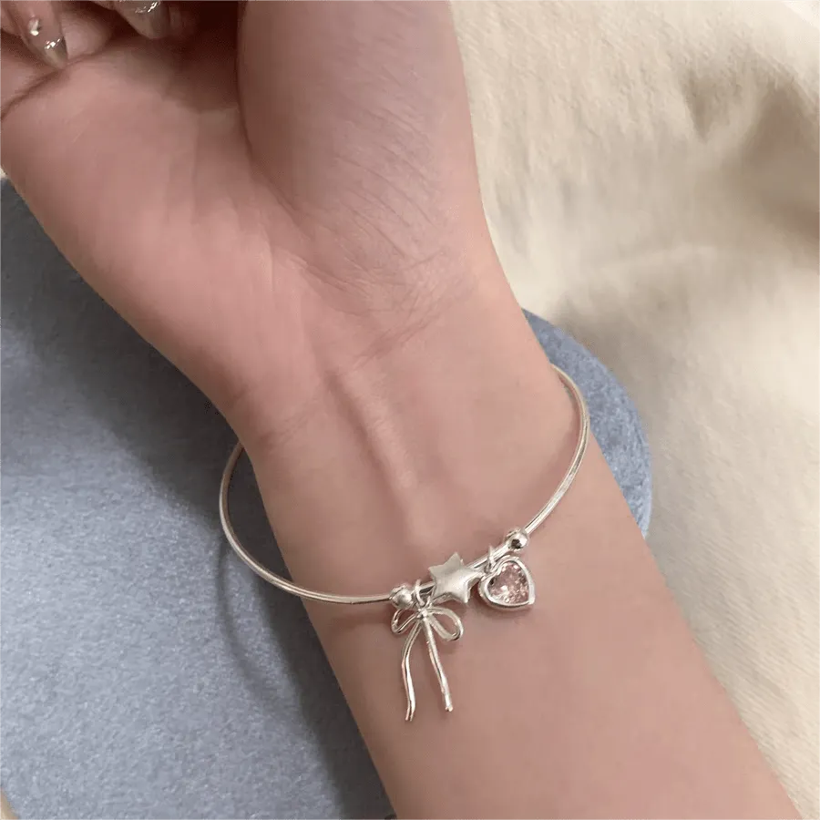 Heart Star Ribbon Sliver Bracelet