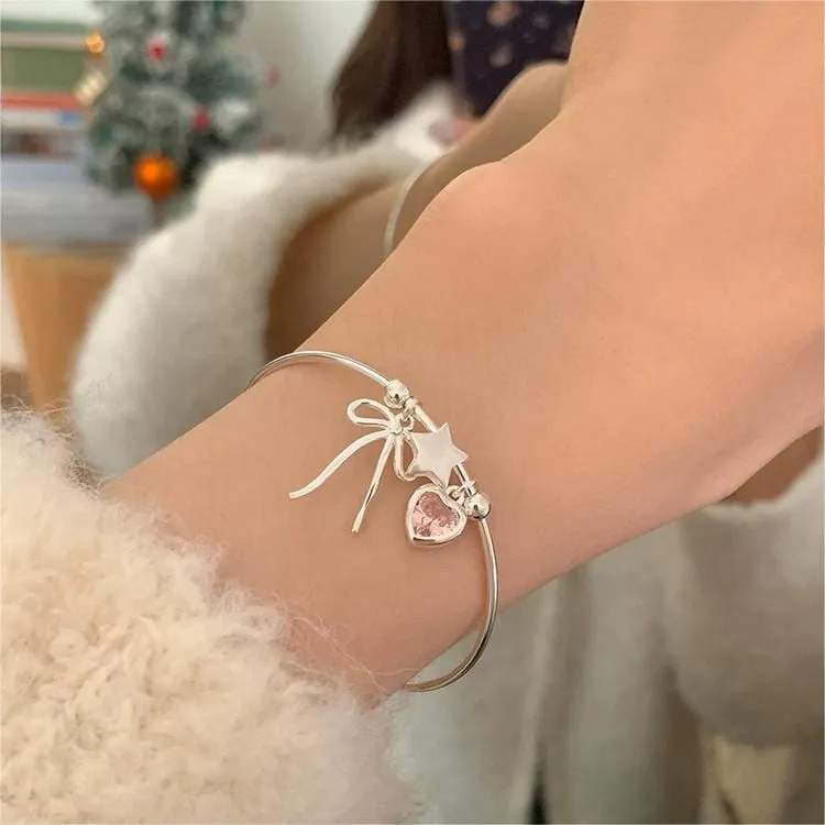 Heart Star Ribbon Sliver Bracelet