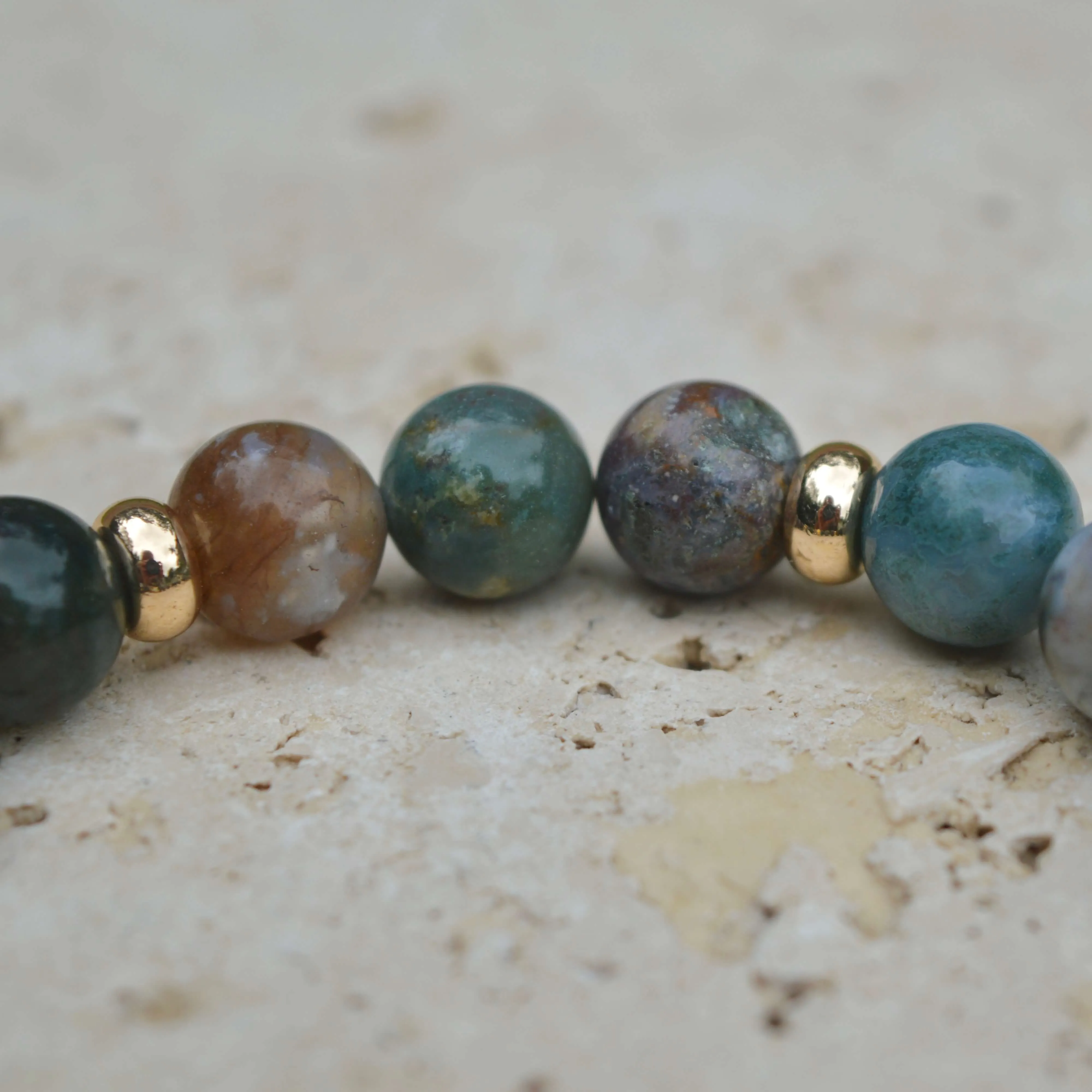 INDIAN AGATE & GOLD BEADED BRACELET - HALCYON COLLECTION