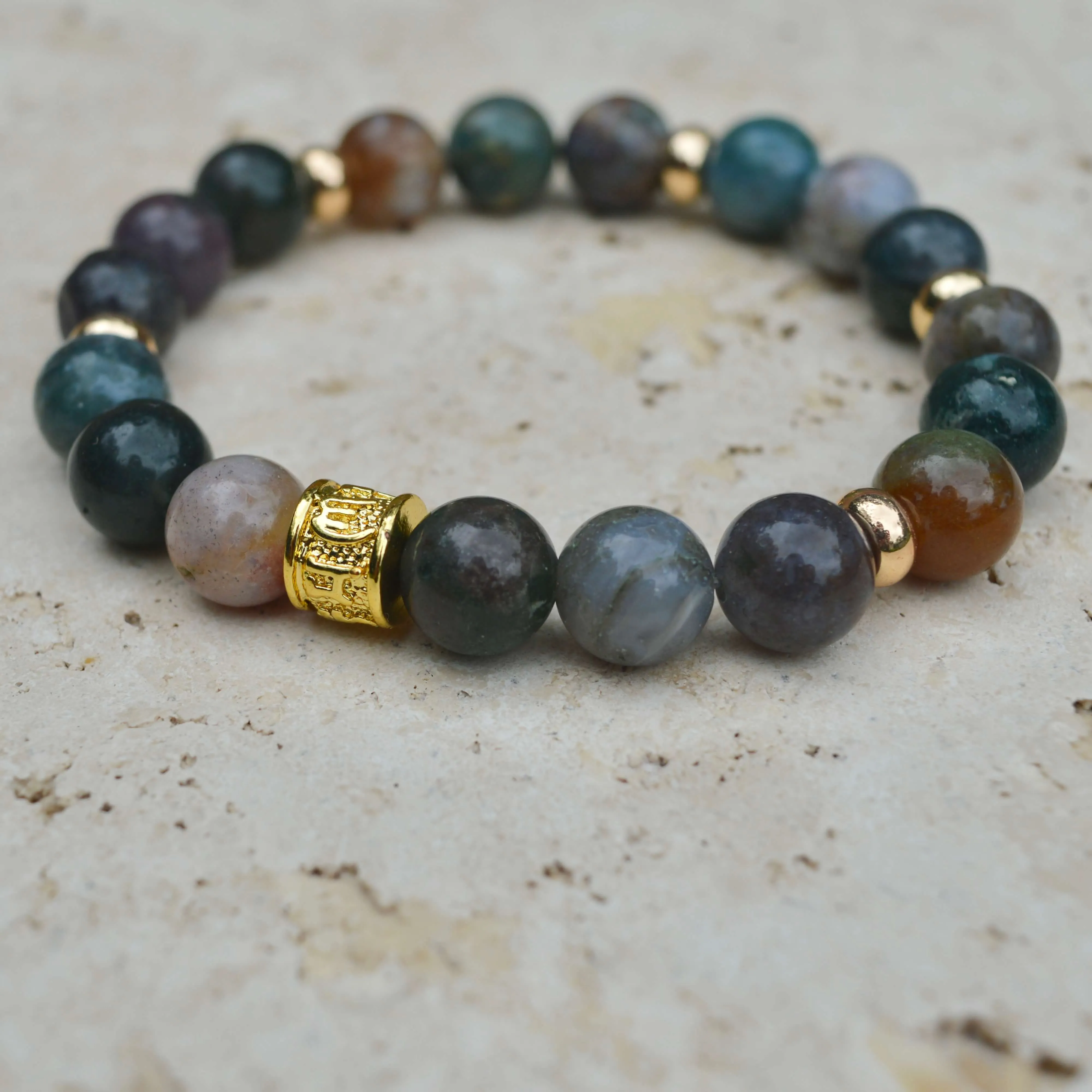 INDIAN AGATE & GOLD BEADED BRACELET - HALCYON COLLECTION