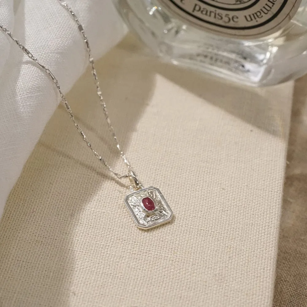 July Ruby Birthstone Necklace Sterling Silver